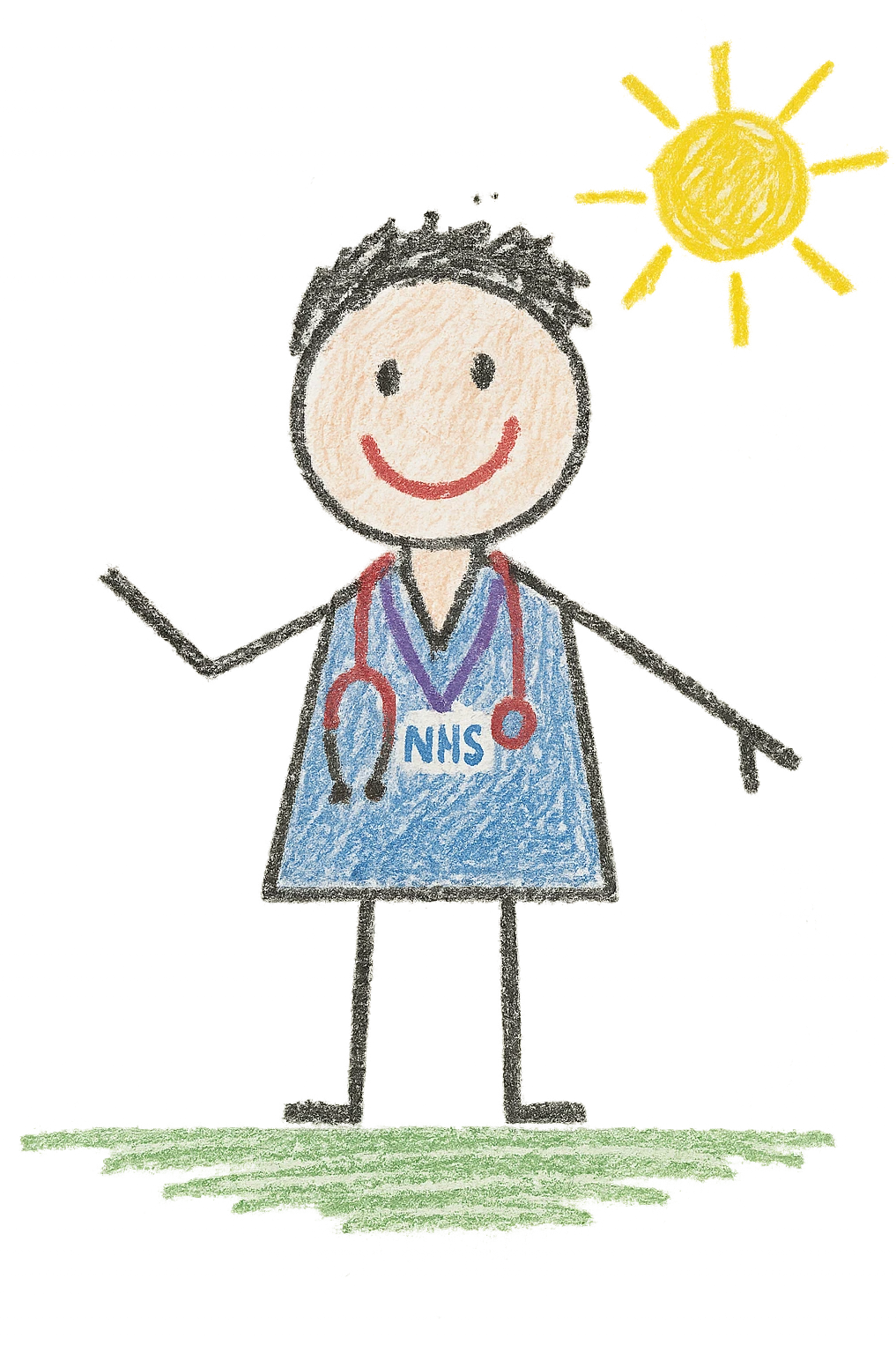 A modern day doctor wearing an NHS lanyard and stethoscope emoji