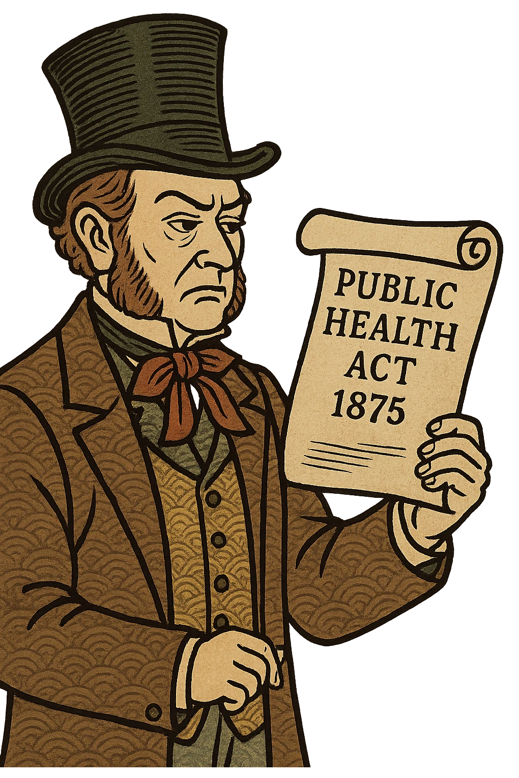Victorian politician holding a new law saying Public Health Act 1875 emoji