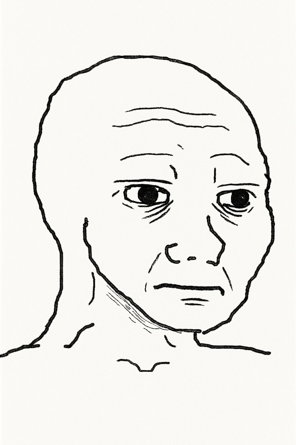 classic Wojak meme face, simple black outline, white fill, neutral ...