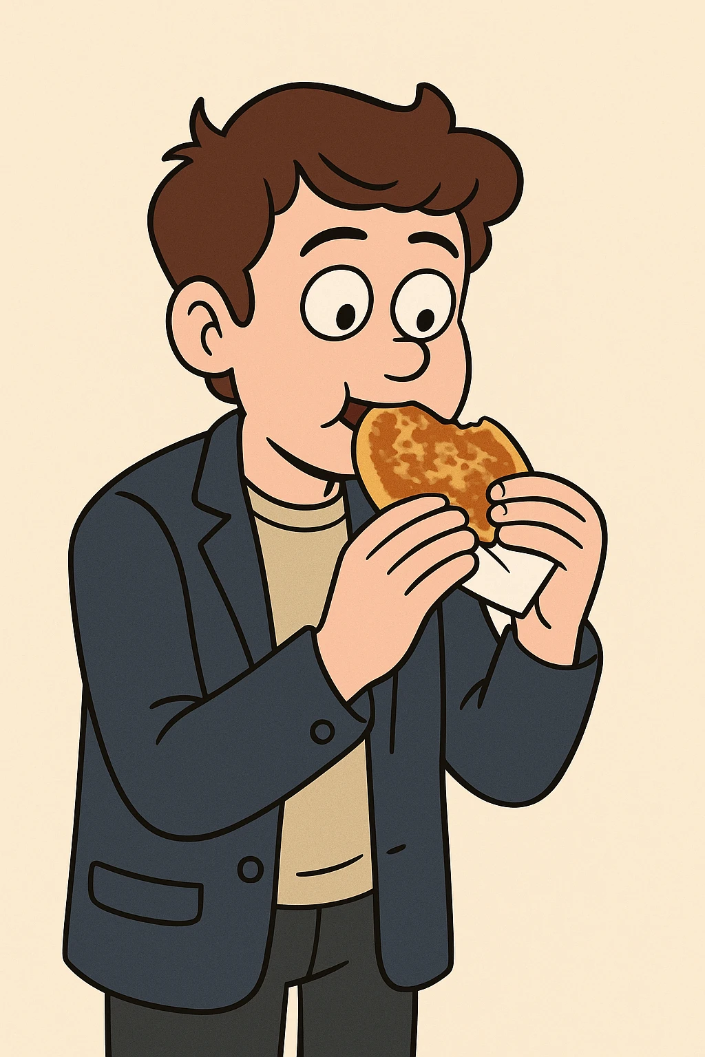 Hotteok a boy navy blue men's blazer jackets he's eating Hotteok emoji
