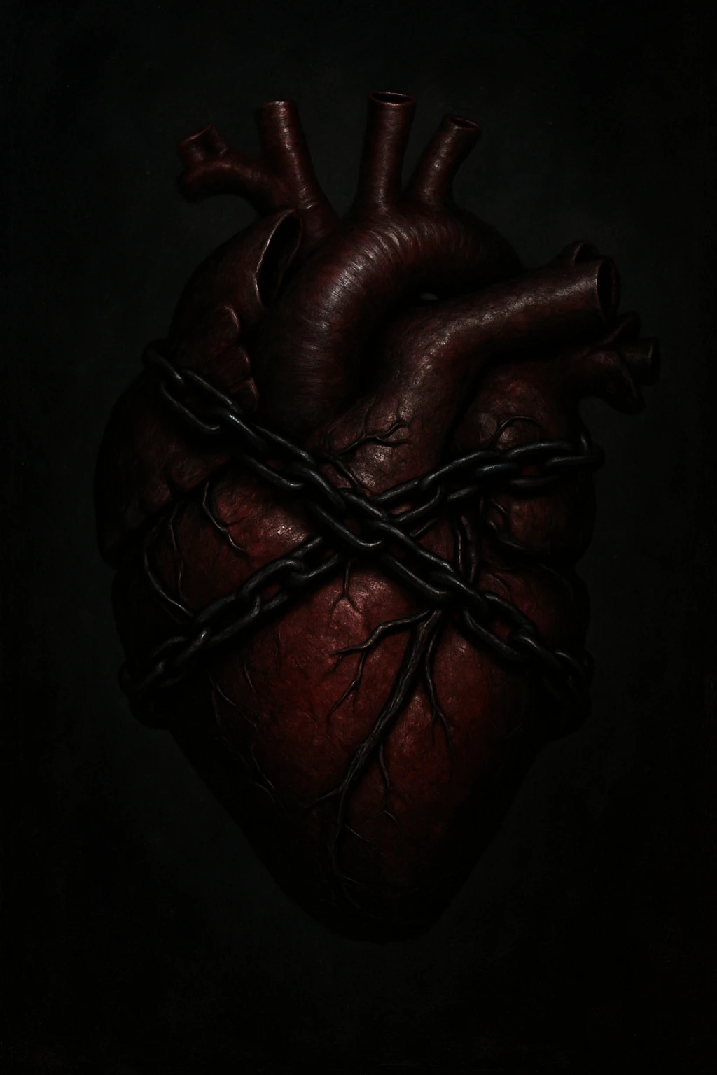 realistic gothic heart with a black chain emoji