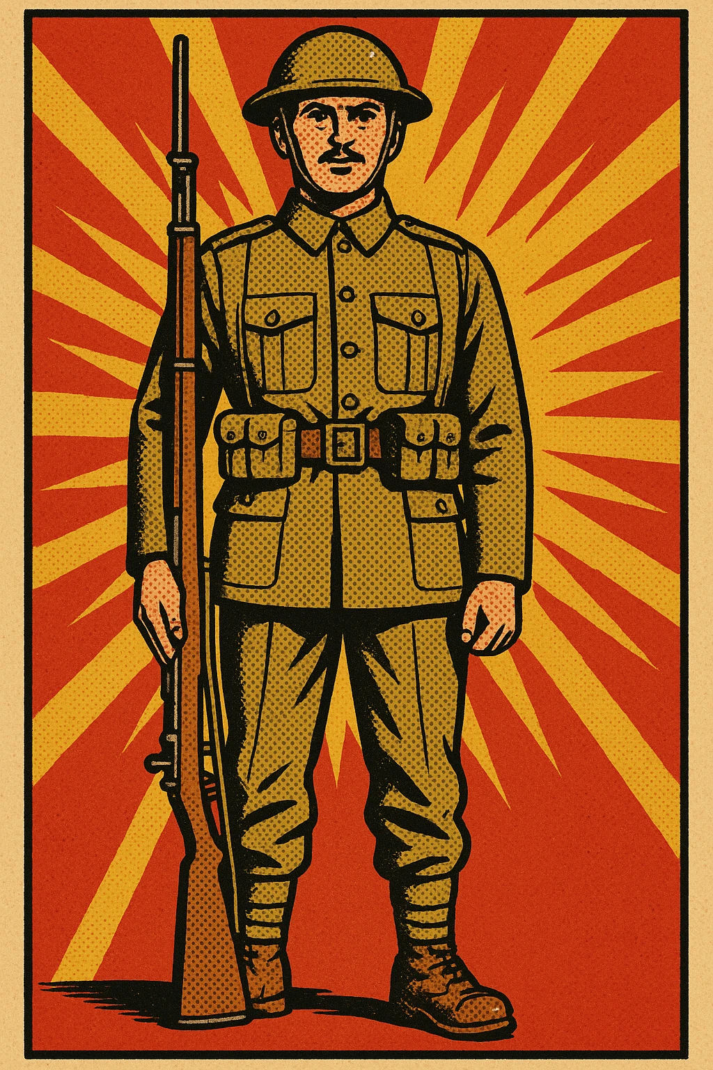 The full body of a British soldier standing up straight with his rifle by his side. The soldier is facing forward emoji