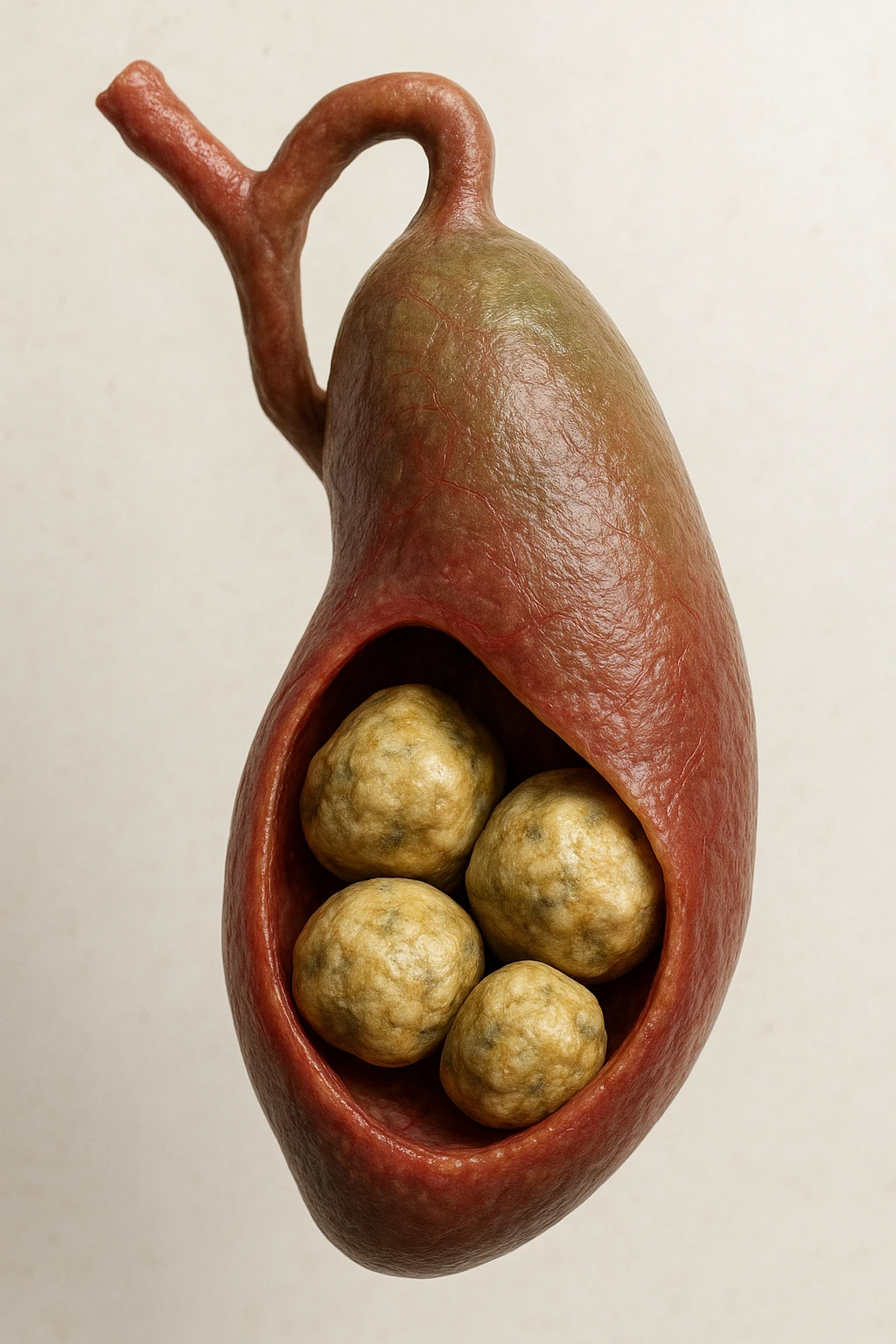 calcoli alla cistifellea anatomica, sfondo neutro chiaro, iperrealistico 4k emoji