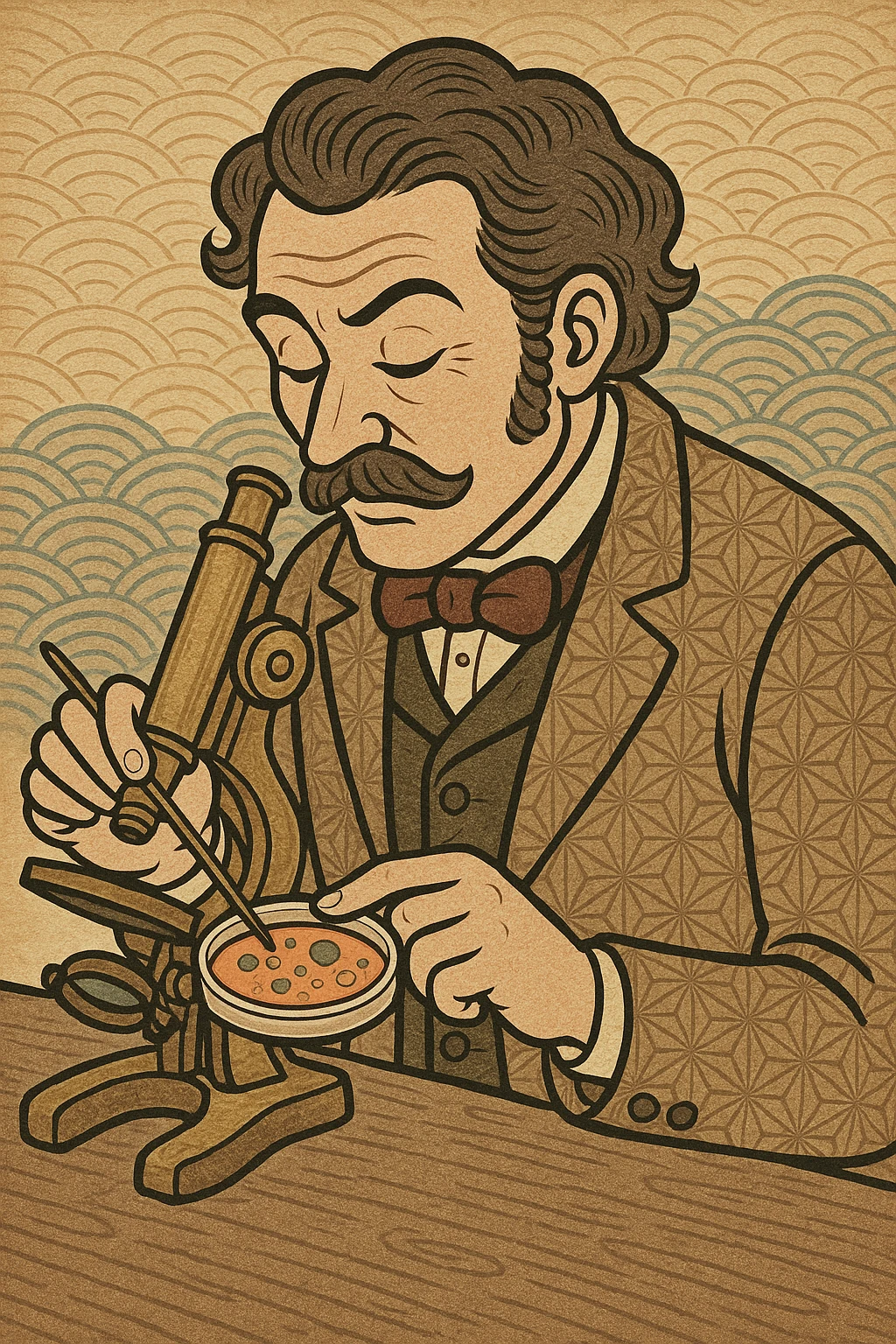 a victorian scientist carrying out an experiment with petri dish and microscope emoji