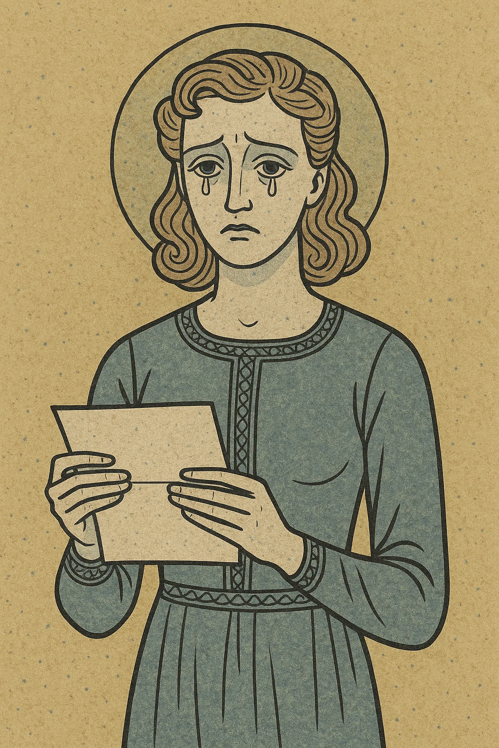 portrait of Allie Hamilton inspired by The Notebook, holding a letter, teary-eyed, 1940s fashion, muted colors emoji