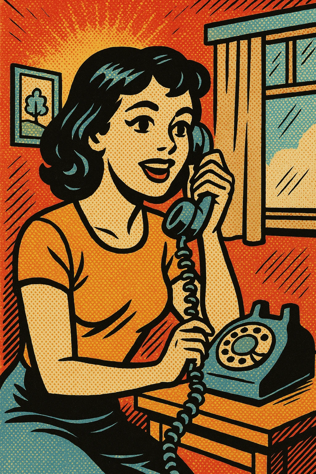 girl talking on telephone in her room emoji