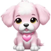 Dog "A pastel pink puppy with fluffy glowing fur, oversized floppy ears, and a collar with a shiny heart-shaped tag that radiates soft light." sticker