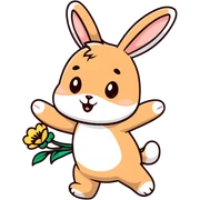 pale brown bunny spinning with flower petals around sticker