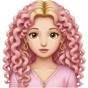 A beautiful girl wearing light pink clothes, long golden curly hair, earrings sticker