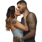Photo Realistic beautiful woman kissing a very handsome tattooed man sticker