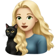 Pretty long blonde haired woman with gray eyes kissing Black cat sticker
