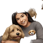 smiling girl with dog sticker
