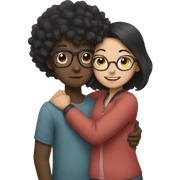 black boy with curly hair and glasses hugging an Asian girl with no glasses sticker