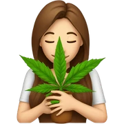 Woman with brown hair hugging marijuana plant sticker