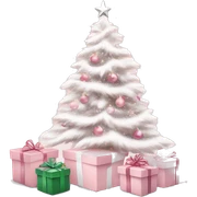 Light pink Christmas gifts under a white Christmas tree  sticker