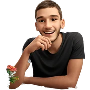 smiling boy with flowers indoors sticker