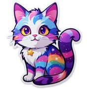 Rainbow cat with purple eyes with rainbow stars on its side sticker