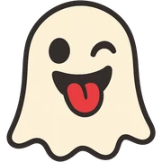 cartoon ghost emoji, flat-toon style, playful expression, no background sticker