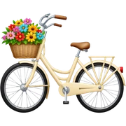 A cream bike with a basket and flowers in it sticker