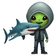 alien with shark sticker