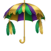 Mardi Gras umbrella with gold, green, and purple feathers  sticker