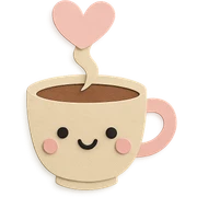 kawaii coffee cup with heart-shaped steam, pastel background sticker