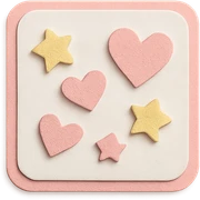soft pastel kawaii mini heart and star scatter icons with a pink border sticker