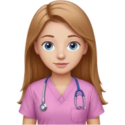 White girl with long light brown hair, grey blue eyes, wearing pink figs scrubs  sticker