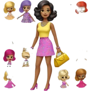 Nighty Brights Francie. Enid Sinclair. Mini-skirt, pumps, bracelet, earrings, purse , tights,go-go boots, Going out with Slippers the kitten.  sticker