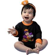 boy in witch hat with candy sticker