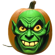 Green Goblin painted on a pumpkin sticker