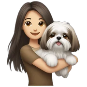 long-haired girl carrying happy Shih Tzu sticker