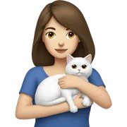 Brunette woman snuggling white Persian cat sticker