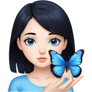 Black hair girl with blue butterfly sticker