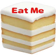 white cake square with eat me tag sticker