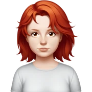 female, little-way hair to shoulder, wearing shirt sticker