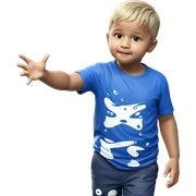 boy in blue shirt by water sticker