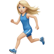 full length of a young woman with long straight dirty blonde hair, side bangs, and blue eyes. She is running after a 1 year old baby girl sticker