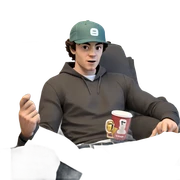 casual male with newspaper cup sticker