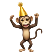 dancing monkey wearing a birthday hat sticker