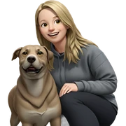 smiling girl with dog outdoors sticker