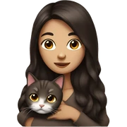 woman long dark brown hair hug cat sticker