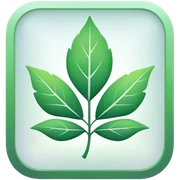 Tiny compressed Stylized Green leaf symbol inside a pastel white gradient square icon sticker