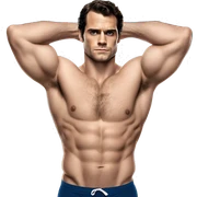 Henry cavill in a jock, backwards view, stretching glutes sticker