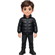 Haz que un chico se ponga un Buzo micropolar de medio cierre glacial suave y cuellero negro tejido de peluche, pantalones y zapatos negros y con una sonrisa inquietante sticker