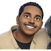 smiling male with black shirt sticker