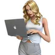 blonde girl with laptop sticker