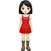 A girl with black hair up and wearing a short white and red dress with boots  sticker