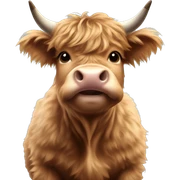 brown fluffy baby scottish cow with a small bow on head sticker