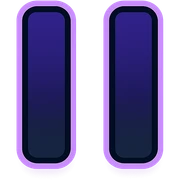two parallel vertical lines pause symbol with dark purple to black gradient and subtle glow, purple neon glow border sticker